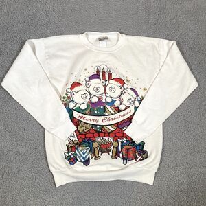 Vintage Christmas Pullover Sweatshirt Women's Crew Neck Teddy Bears MBC Large